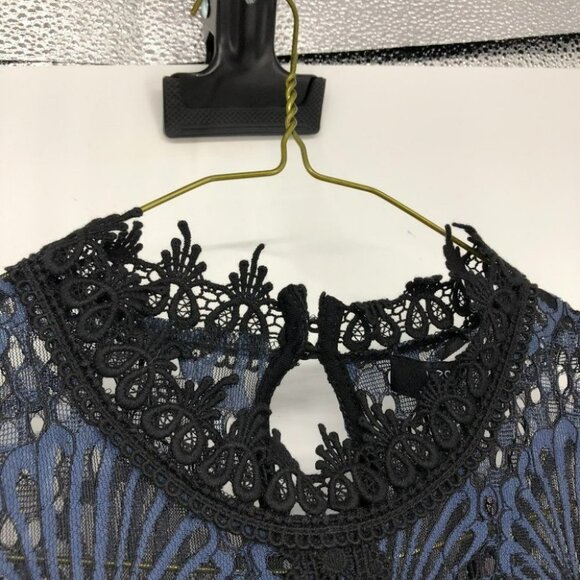YEST Netherlands NWT crochet black blue peacock high neck fitted midi dress 8 - Picture 12 of 16